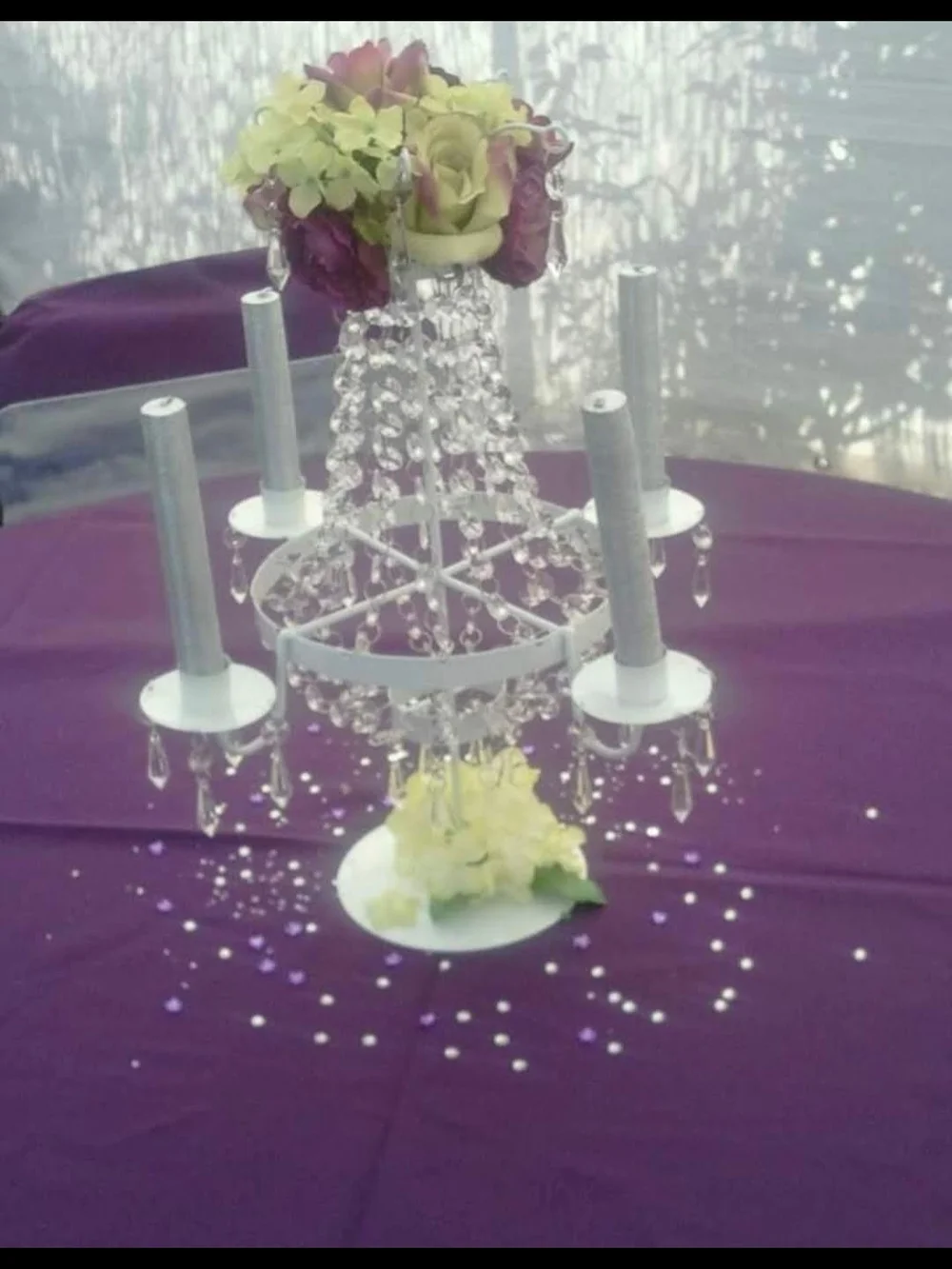 Crystal Chandelier Centerpiece with Purple Accents - Home Party Supplies